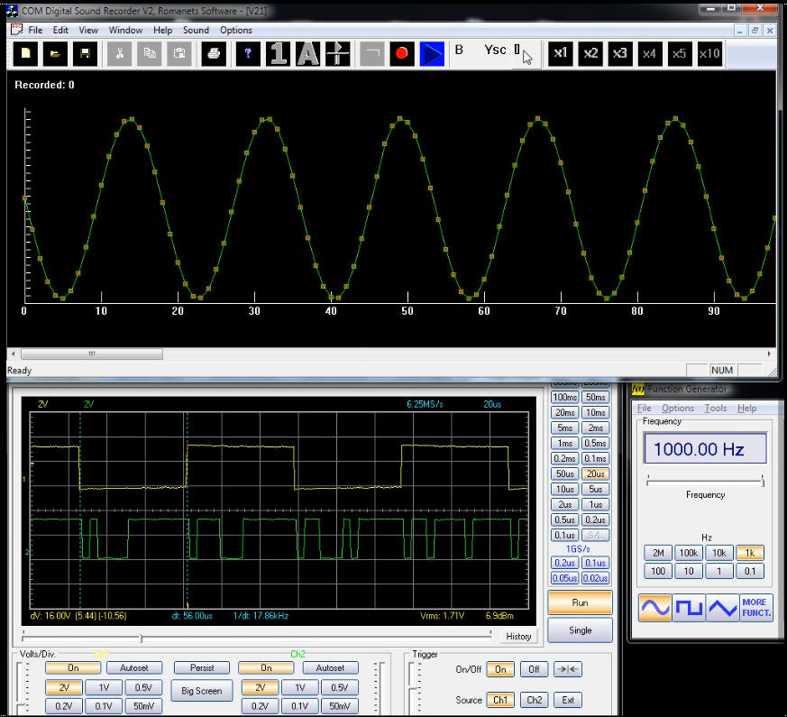 COM Port Oscilloscope, using TLC549 ADC, Осциллограф